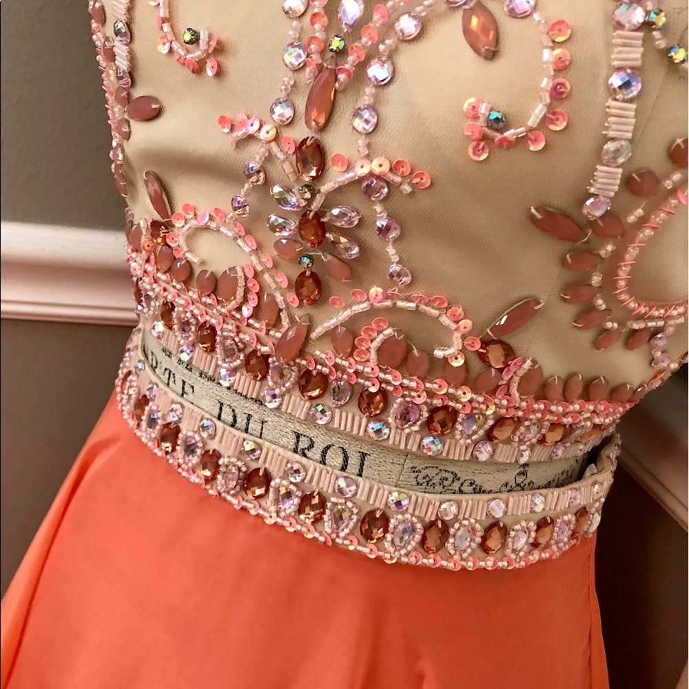 🔴FINAL CLEARANCE NEW RACHEL ALLEN SZ 4 CORAL TWO PIECE BEADED ILLUSION GOWN - Picture 4 of 14
